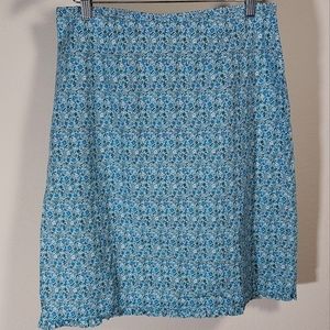 Turquoise Ditzy Floral Cotton Knee Length Skirt, size Large